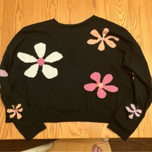 Floral Black Sweater with Pink and White size large